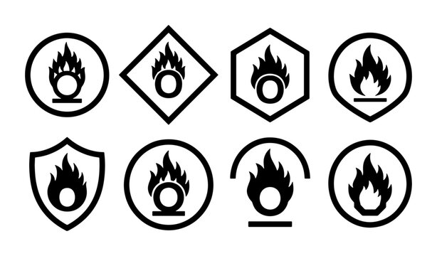Flammable Hazard Symbols Set, Fire Warning Icons, Safety Labels, Chemical Danger Signs
