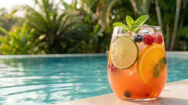 Tropical Fruit Cocktail by Poolside at Luxury Resort