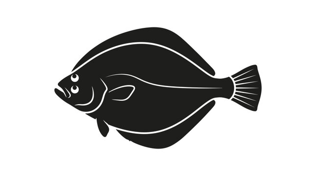 Flounder Fish Silhouette - Isolated Black and White Vector Illustration
