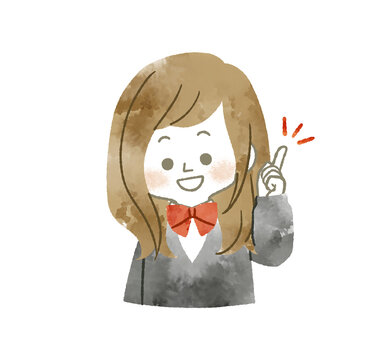 笑顔の女子学生-水彩