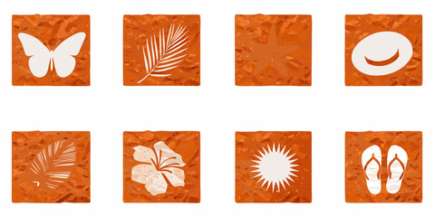 Tropical Objects And Symbols Vector Illustration With Textured Orange Background © Juran