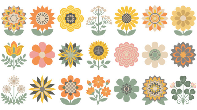 Decorative floral patterns in retro style collection.