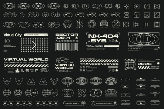 Set of Micrographic element abstract shape Futuristic UI Cyber Future technology Collection