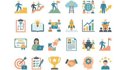 Fototapeta premium Career development and corporate success professional business flat icons.