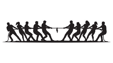 Team pulling rope in tug of war black silhouette © MDSHANTO