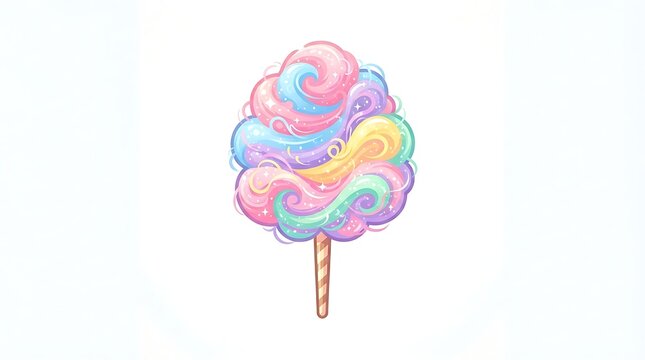 Sweet colorful spun sugar treat on stick