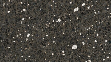 Fototapeta premium Dark gray terrazzo texture background with small quartz stone chips, seamless mosaic granite pattern for modern flooring and concrete surface design