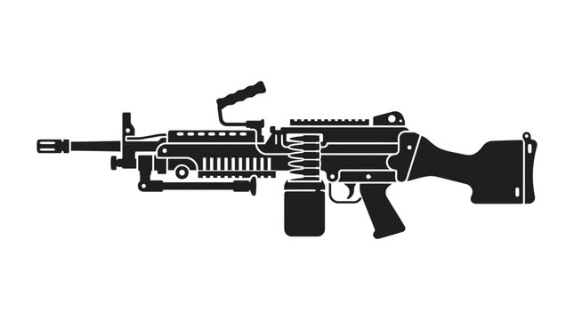 Heavy Machine Gun Silhouette Icon - Military Weapon Vector Art