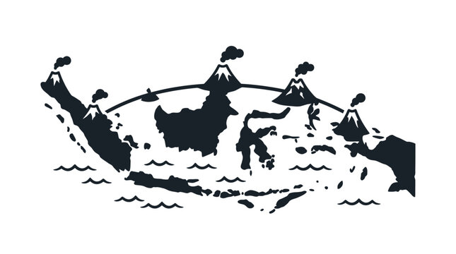 Indonesia archipelago map with volcanoes, travel concept, flat design