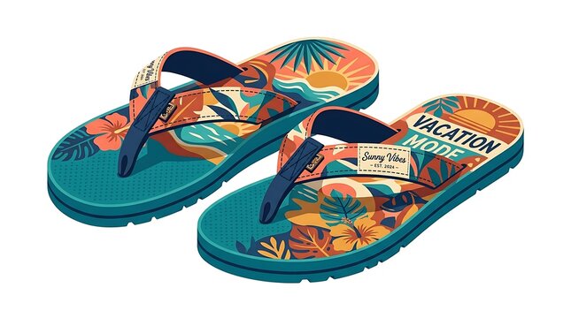 Colorful tropical flip flop footwear with beach vacation theme