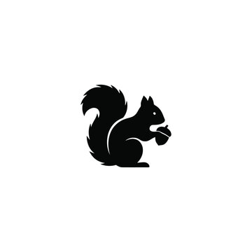 Woodland squirrel silhouette, isolated on white background 