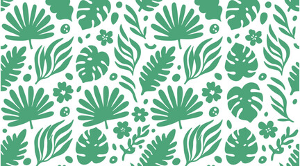 Naklejka premium Green Tropical Leaf Seamless Pattern. Modern Botanical Cutout Collage Background with Organic Summer Foliage. Vector illustration.