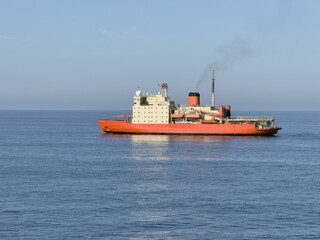 Fototapeta premium big, powerful icebreaker ship proceeding at sea. peciliar type of vessel. scarce