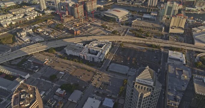 Tampa Florida Aerial v38 birdseye shot of commercial skyscrapers during bright sunset - DJI Inspire 2, X7, 6k - March 2020
