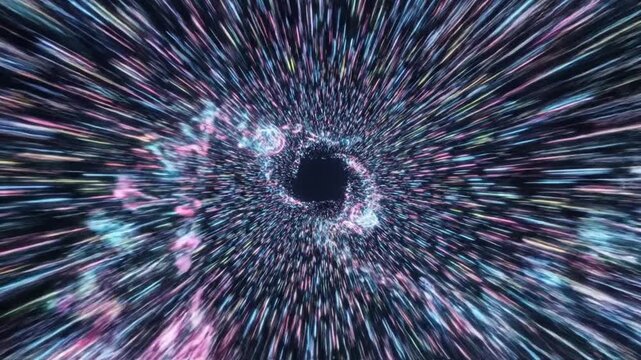 Vibrant colorful tunnel effect creates mesmerizing abstract wormhole scene
