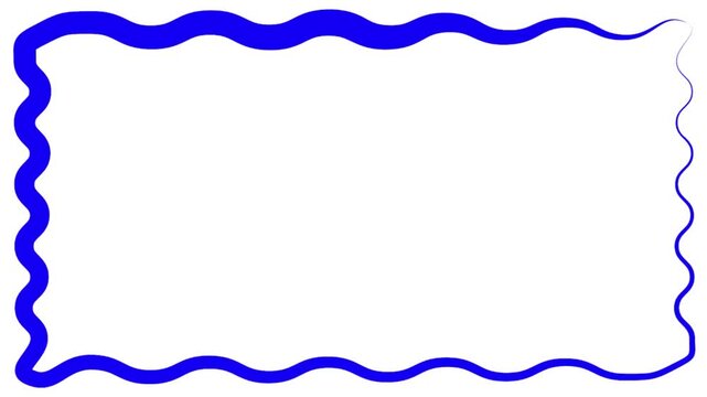 Hand Drawn Blue Color Rectangle Wavy Swirl Doodle Frame Border .Marker Outline Animation wavy frame