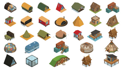 Isometric House Collection Diverse Architectural Styles Vector Illustration © MD REZAUL KARIM