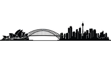Obraz premium Detailed black silhouette of the Sydney city skyline featuring the opera house and harbor bridge