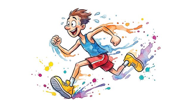 Cartoon athlete running with water splashes