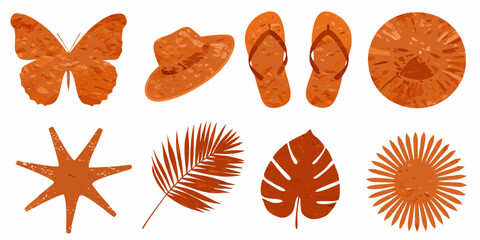 Orange Tropical Objects Collection Vector Illustration On White Background © Prosanta