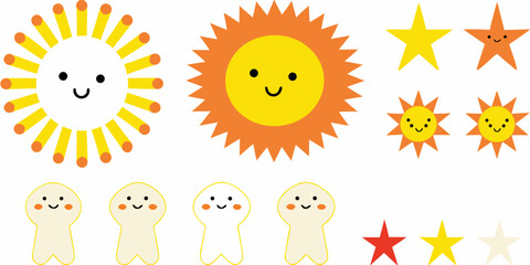 Fototapeta premium Smiling suns and stars colorful vector illustration on a white background