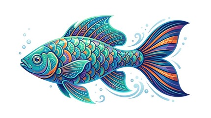 Fototapeta premium Artistic colorful fish illustration with intricate patterns