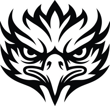 Front facing tribal eagle head graphic mascot with silhouette, predator