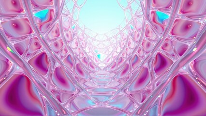 Fototapeta premium Abstract fractal geometry. Pink, cyan hues create tunnel illusion. Complex network, glowing center, digital art.