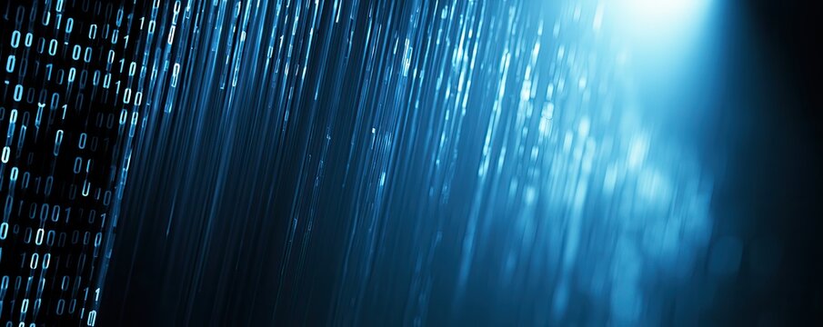 Abstract blue digital stream of binary code with light effect