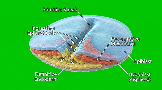 Microscopic View of Embryonic Development with Primitive Streak and Gastrulation Process