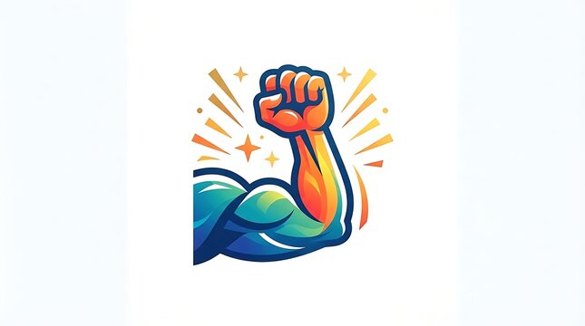 Strong arm flexing biceps muscle with sparkle effect