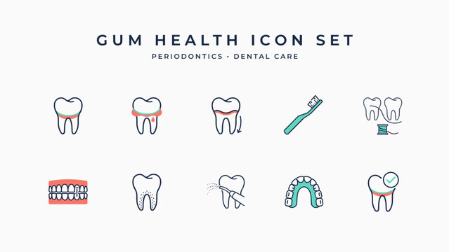 Gum health periodontics vector icons &ndash; Perfect for gingivitis awareness materials, dental care websites, or hygiene leaflets.