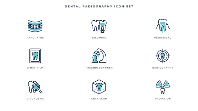 Dental radiography panoramic scan icons &ndash; Perfect for x-ray lab signage, diagnostic clinic platforms, or dental imaging software.