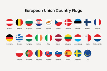 Flags of European Union countries element vector set