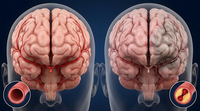 Human Brain Anatomy Comparison Healthy Cerebral Tissue and Stroke Damage