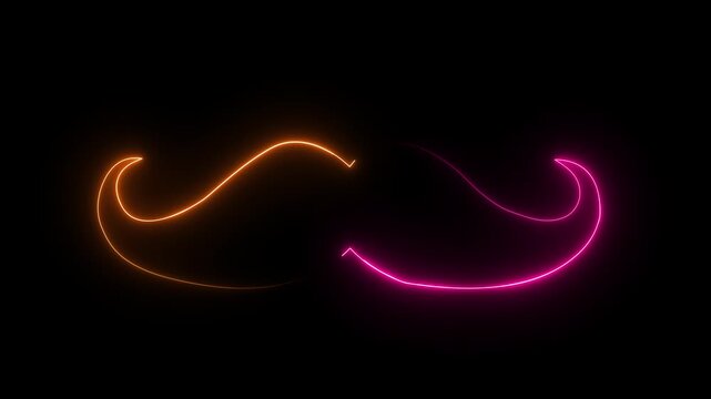 Glowing neon mustache line art animation on black background.