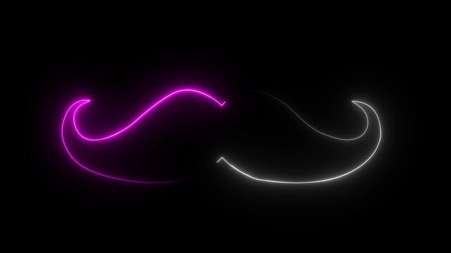 Glowing neon mustache line art animation on black background.