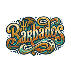 Fototapeta premium Colorful tropical island hand lettering illustration with ocean waves