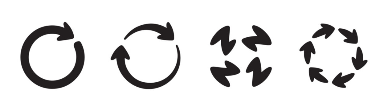 Circular motion arrow icons showing refresh repeat and processing cycle for web and mobile interfaces.