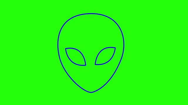 Alien face outline self-drawing vector animation on green screen and isolated background