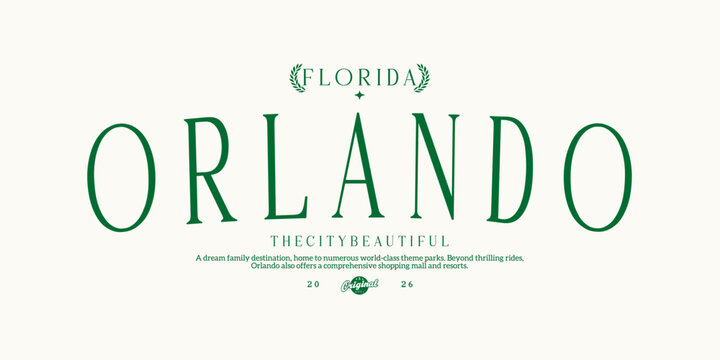 Orlando florida vintage varsity streetwear typography print for graphic tee, t-shirts, hat, and poster design 2026 - vector