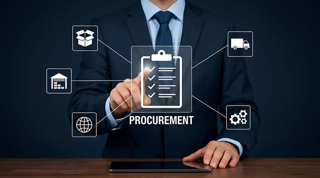 Businessman managing corporate procurement and supply chain process