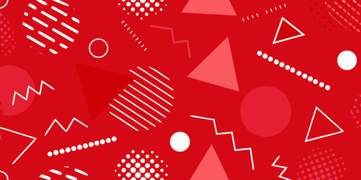 Geometric pattern with triangles circles and lines on a red background