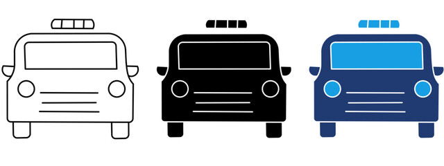 Police Car Taxi front view icon collections. Containing Siren, Cab, Transport, Emergency and more icons. © Rayhan