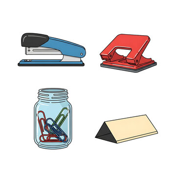 Office Stationery and Desktop Supplies Vector Icon Set