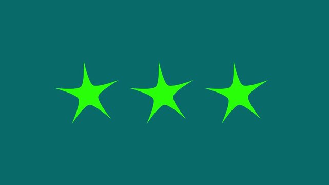 Three Green Stars Transition and Zoom Out Animation on Teal Blue Background 4k  stock video.