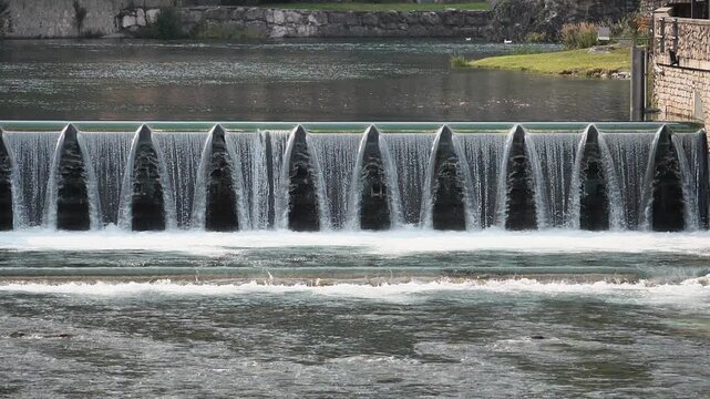 Fal rive on San Pellegrino dam, Lombardy, Italy