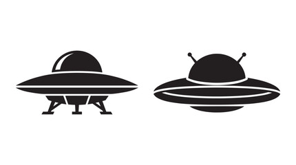 Two Flying Saucer Silhouettes On White Background Silhouette © Md