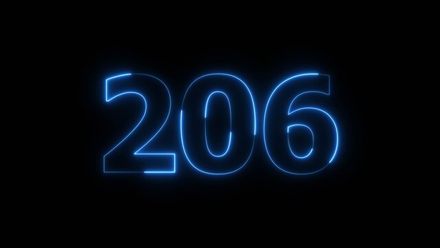Abstract beautiful blue neon 206 number illustration background. Glowing neon color countdown number concept background.