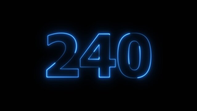 Abstract beautiful blue neon 240 number illustration background. Glowing neon color countdown number concept background.